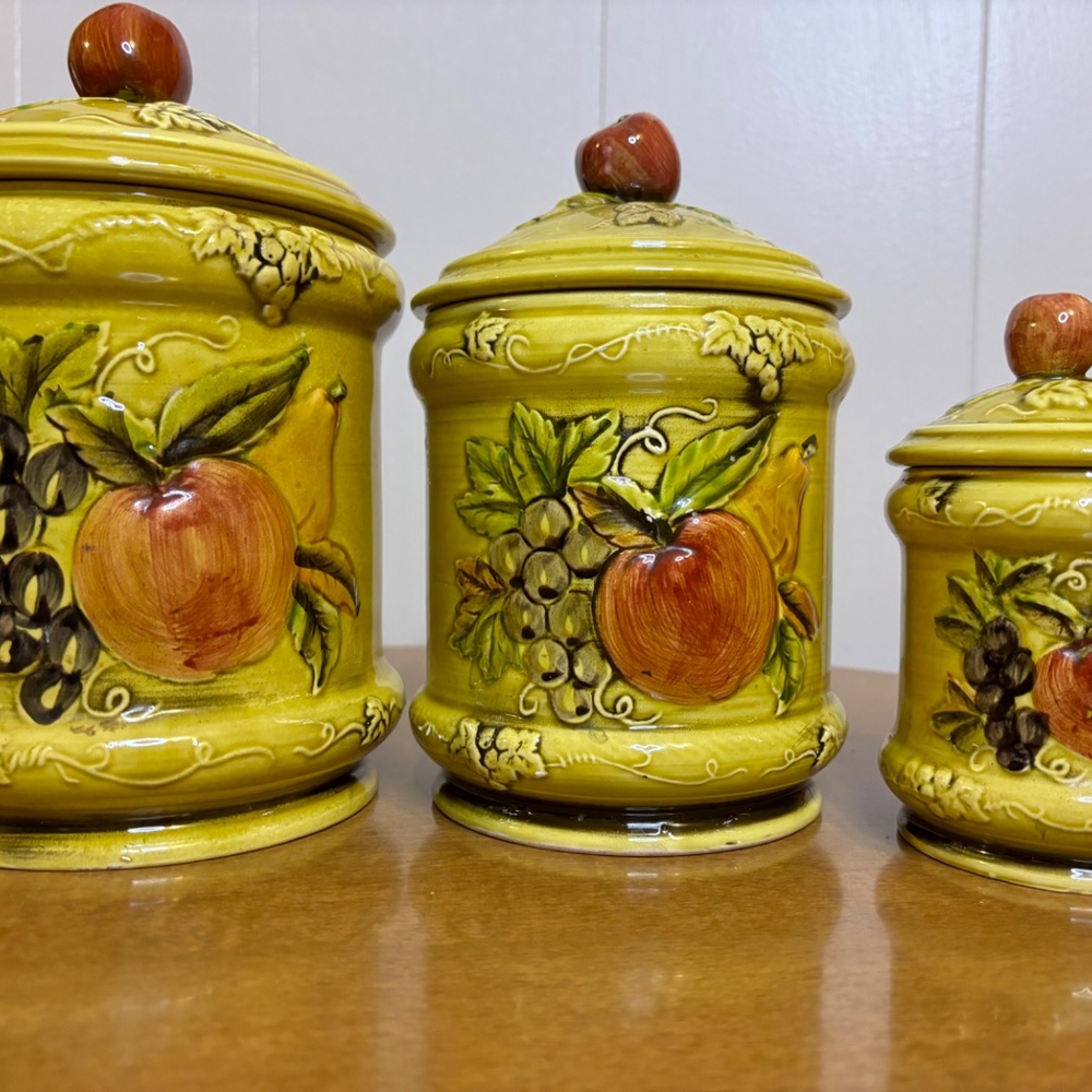 Vintage Fruit Motif Canisters- Geo. z. Lefton 4131- Set of 3